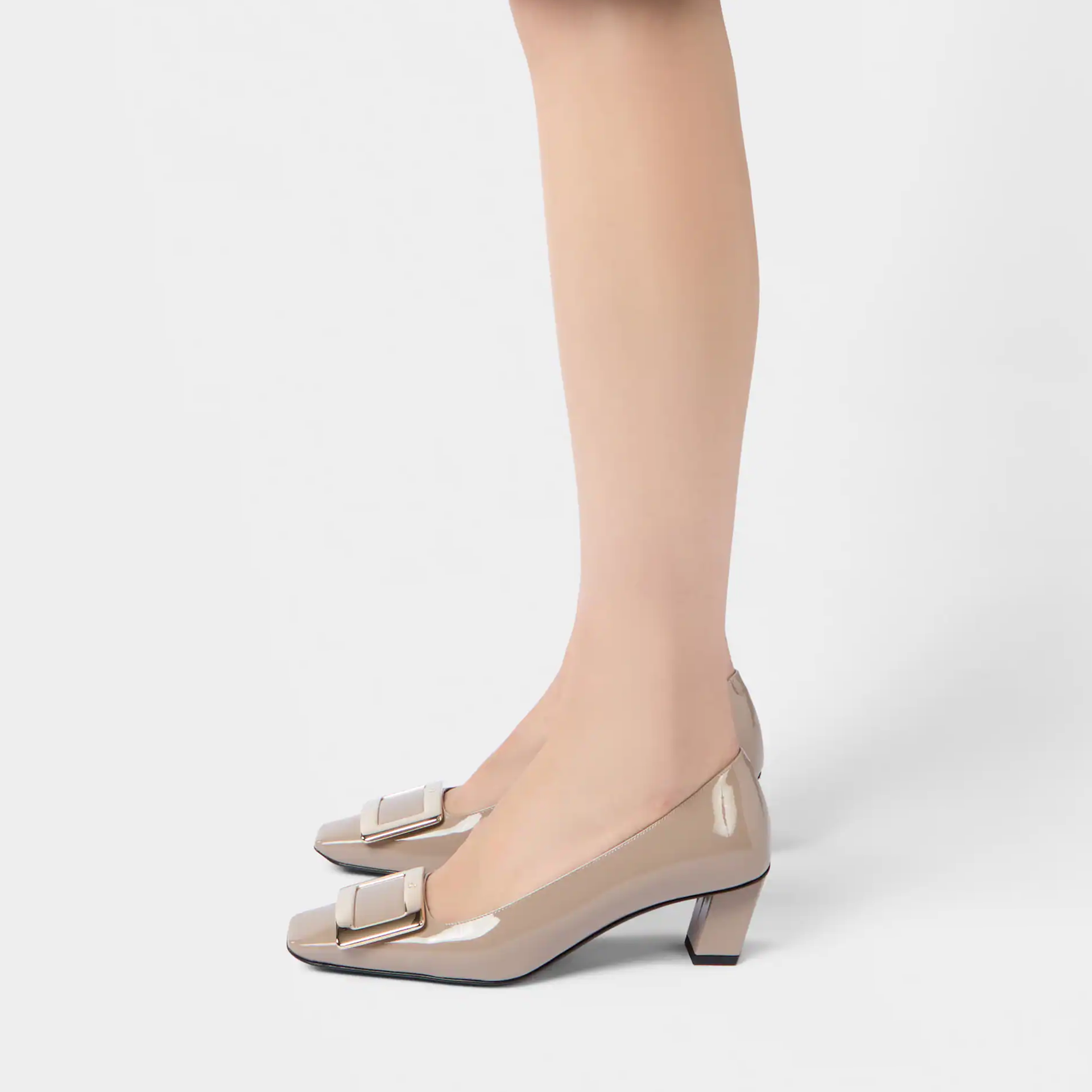 Roger Vivier Belle Vivier Pumps High Heels In Beige Patent Leather With Metal Buckle (Heel Height 4.5cm) - 图片 6