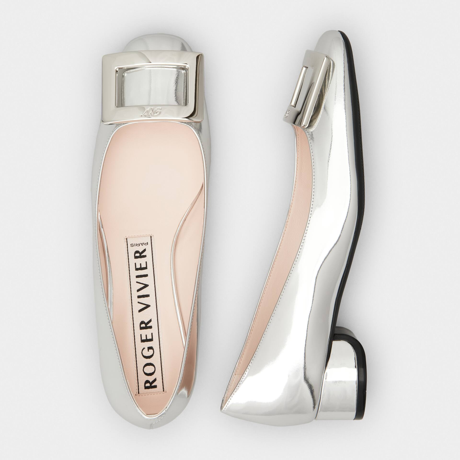 Roger Vivier U Look Ballerinas In Silver Calfskin Leather With Lacquered Buckle (Heel Height 2.5cm) - 图片 4
