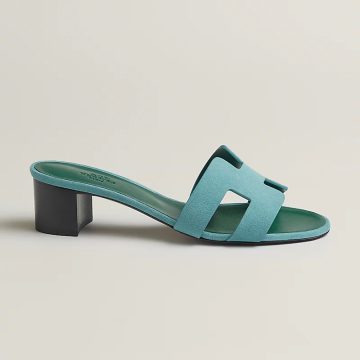 HERMES Oasis Slippers Green High-heeled slippers Blue High Heels Sandal