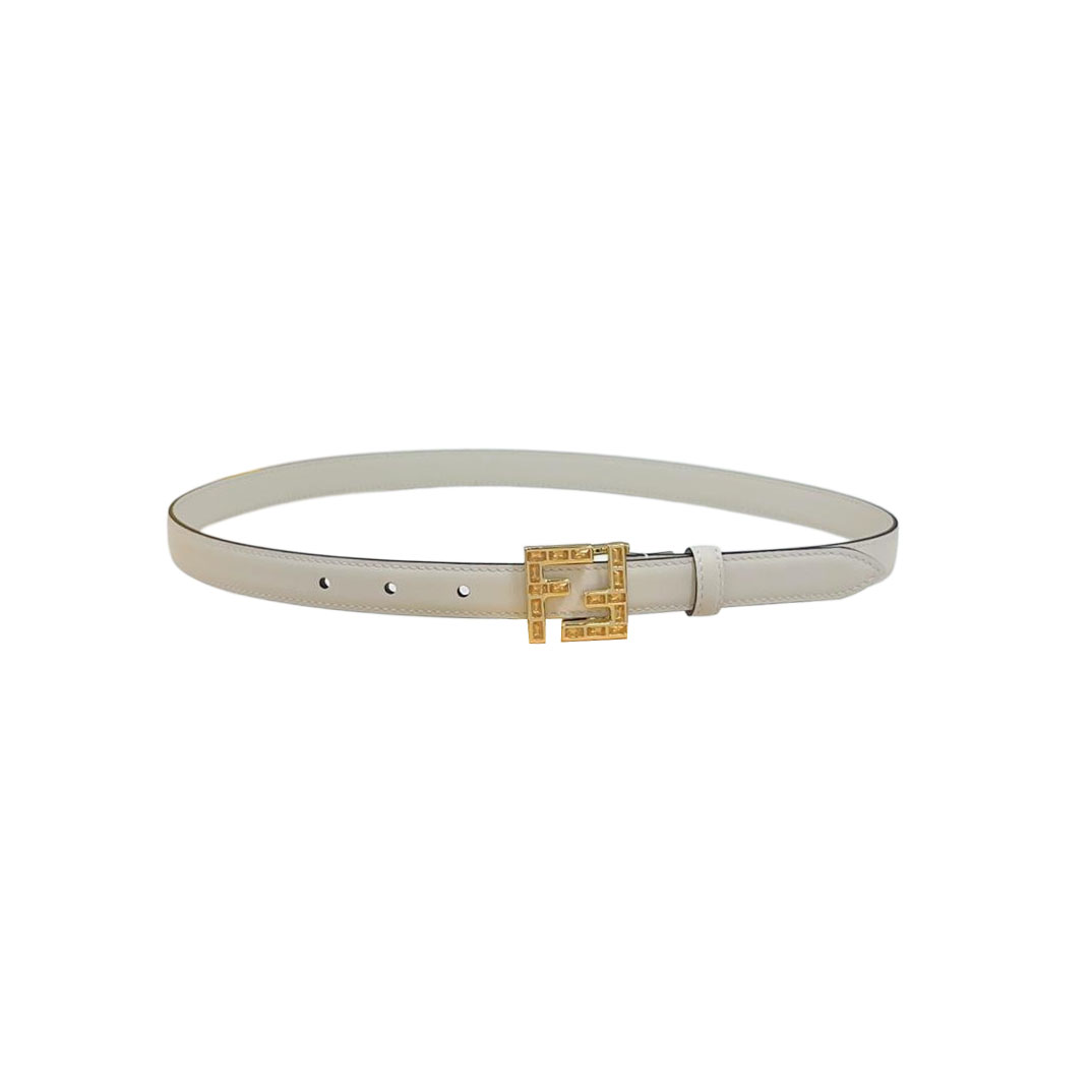 Fendi Women's FF Squared Buckle Belt In Black/Brown/Grey/Beige/White Calfskin With Gold Hardware 20mm - 图片 7