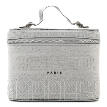 Dior Small DiorTravel Vanity Case Grey Cannage Embroidered Canvas Silver Hardware