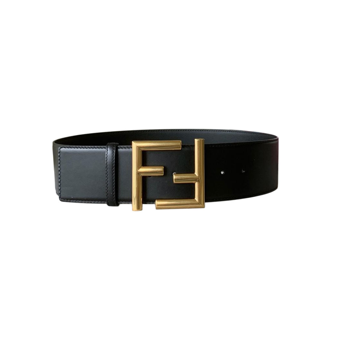 Fendi Women's FF Buckle Belt In Black/Khaki/Orange Calfskin With Gold/Black Hardware 60mm - 图片 6