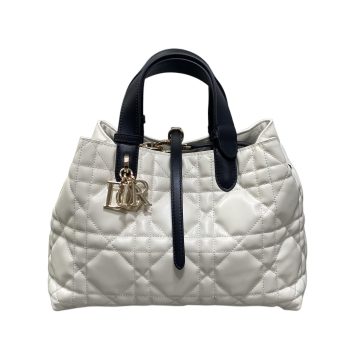 Dior Medium Dior Toujours Bag In White And Black Macrocannage Calfskin With Light Gold Hardware