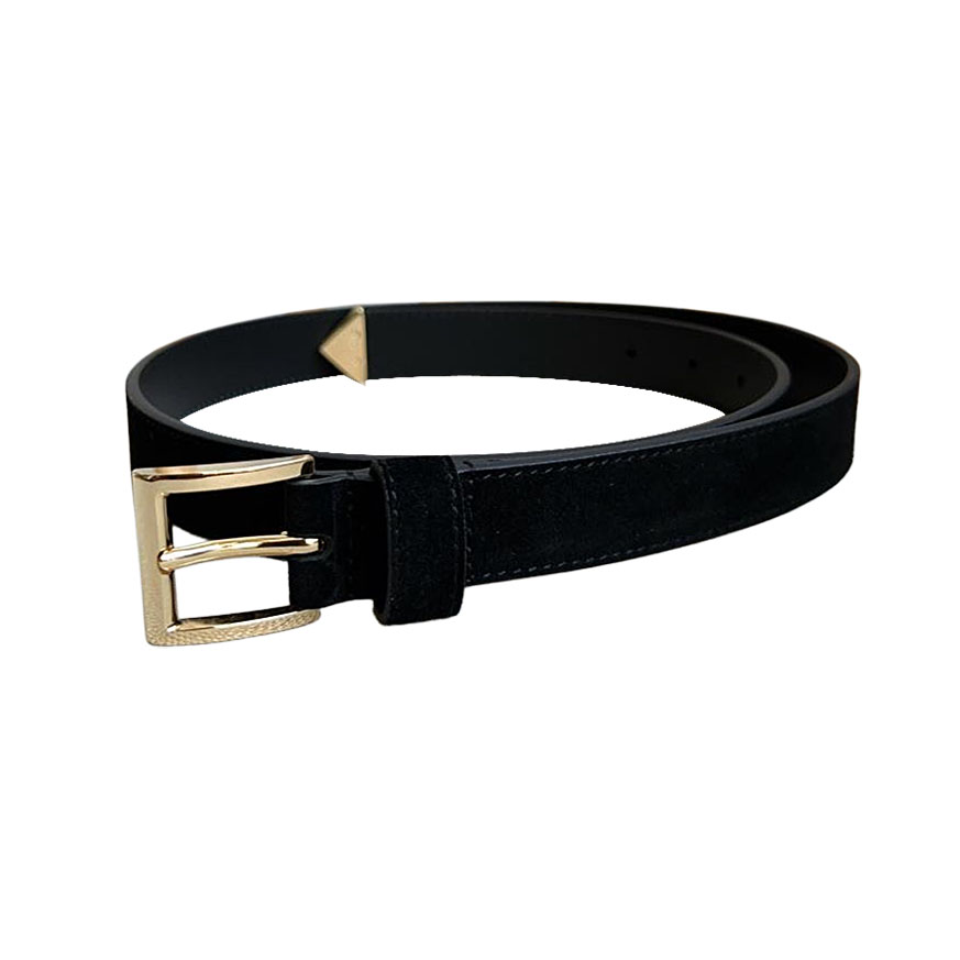 Prada Women' s Square Buckle Belt In Brown/Black Suede Calfskin With Gold/Silver Hardware 25mm - 图片 4