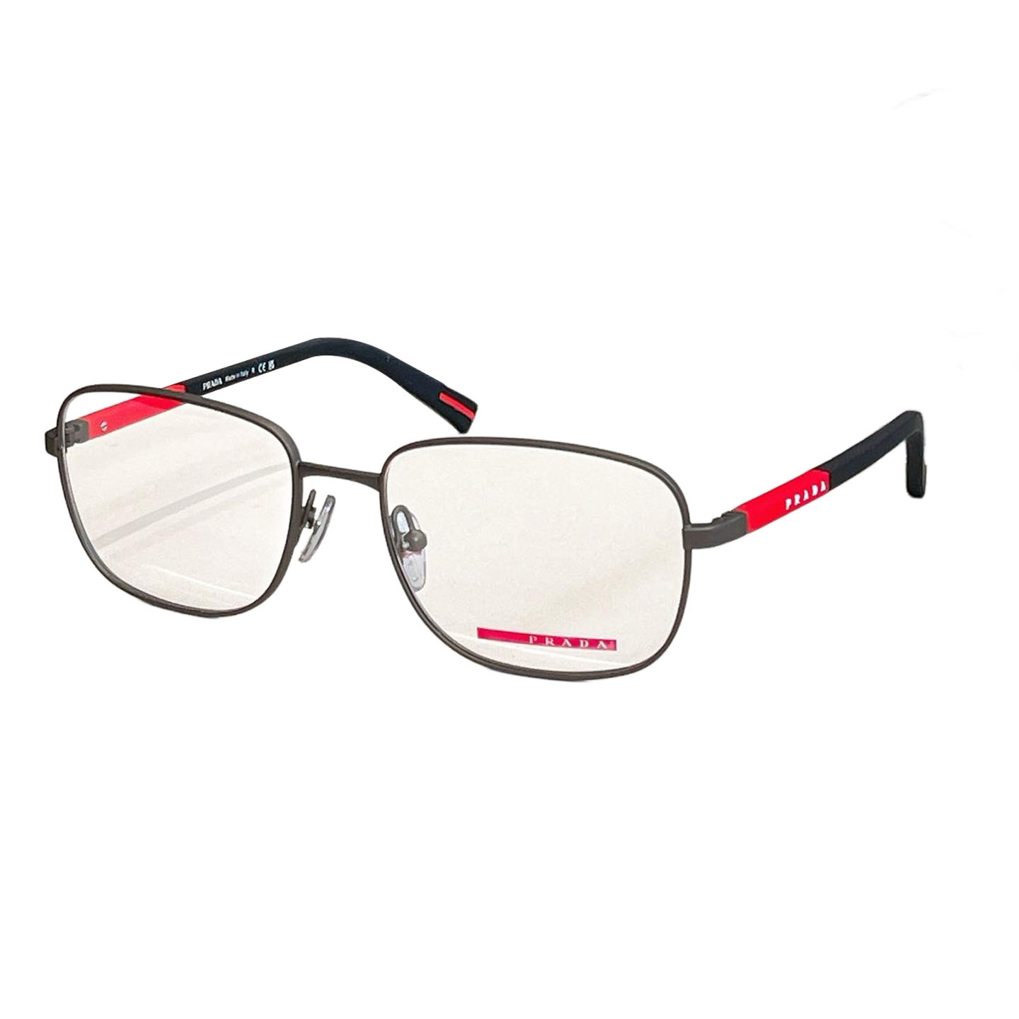 Prada square frame glasses silver/black/gun-black color transparent lens Size 54口19-145 - 图片 3