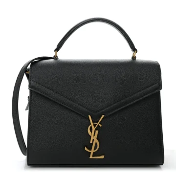 Saint Laurent Medium Cassandra Top Handle Black Classic Monogram Grain De Poudre Leather Aged Gold Hardware