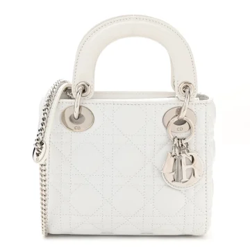 Dior Mini Lady Dior White Lambskin Cannage Leather Silver Hardware