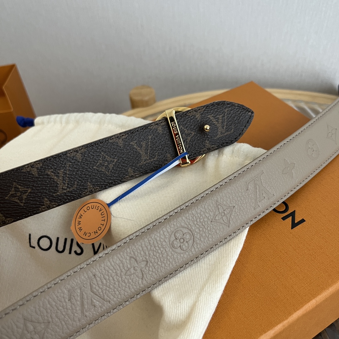 Louis Vuitton Women's Flowergram Round Buckle Reversible Belt In Black/White/Brown Calfskin And Monogram Canvas With Gold Hardware 30mm - 图片 9