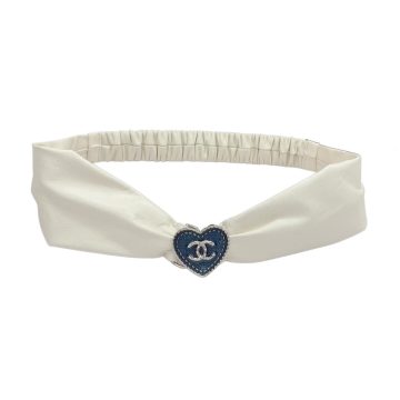 Chanel Women's Heart Buckle Elastic Belt In Black/White Lambskin With Silver Blue Hardware 50mm
