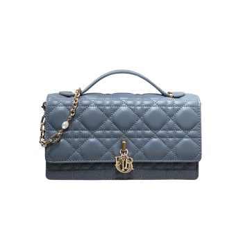 Dior My Dior Mini Top Handle Bag With Chain And Pearl In Blue Haze/Ice Blue/Beige/White/Chocolate/Black/Red/Rose des Vents/Pink/Stone Grey/Light Grey Cannage Lambskin With Gold Hardware