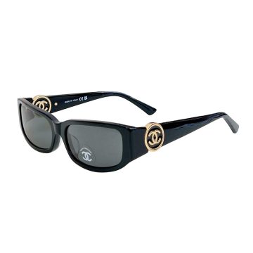 CHANEL square frame glasses black gold color size 56-18-137