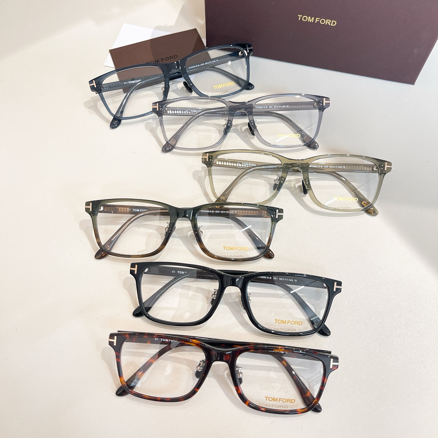 Tom Ford square frame glasses green/black/grey/blue/leopard/citron color Size 55口17-145 - 图片 8