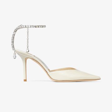 JIMMY CHOO Crystal linens patent leather heels pointy stiletto heels
