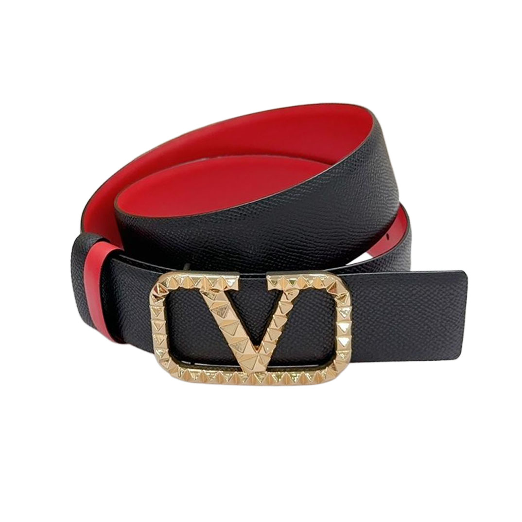 Valentino V Buckle With Rockstud Belt In White/Black/Blue/Brown/Red Calfskin With Black/Gold/Silver Hardware 40mm - 图片 7