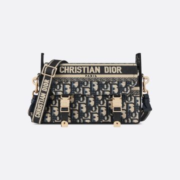 Dior Small Diorcamp Bag In Blue Dior Oblique Embroidery/Blue Dior Oblique Chambray-Effect Embroidery