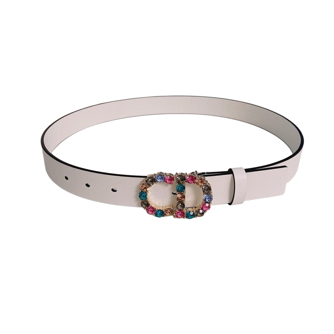 Dior Women' s 30 Montaigne Buckle With Crystals Belt In Brown/White/Pink Calfskin 30mm - 图片 3