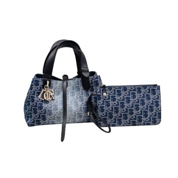 Dior Small Dior Toujours Bag In Blue Denim Dior Oblique Jacquard With Gold Hardware