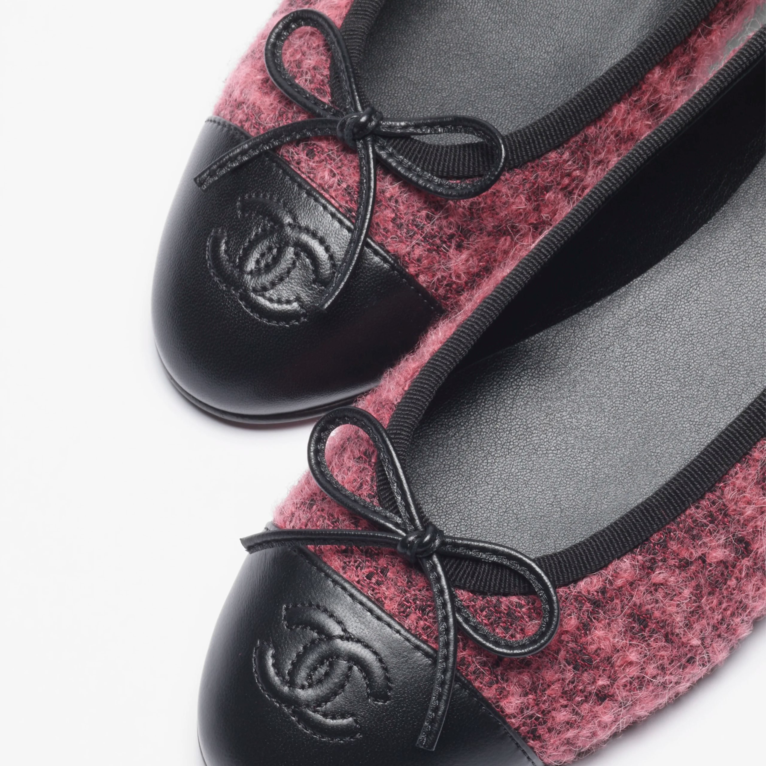 Chanel Autumn and winter series flat shoes, wool twill soft woolen and lambskin pink and black Ballet Shoes - 图片 4
