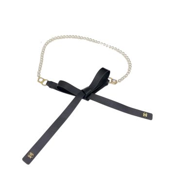Chanel Women's Pearls Chain Belt In Black Lambskin With Gold Hardware