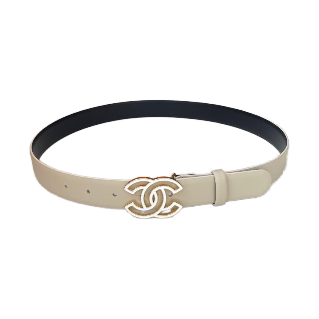 Chanel Women's CC Belt In White/Beige/Pink/Black Calfskin With Gold Hardware 30mm - 图片 4