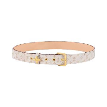 Louis Vuitton Women's Flowergram Ardillon Belt In White/Blue Monogram Canvas With Gold Hardware 30mm