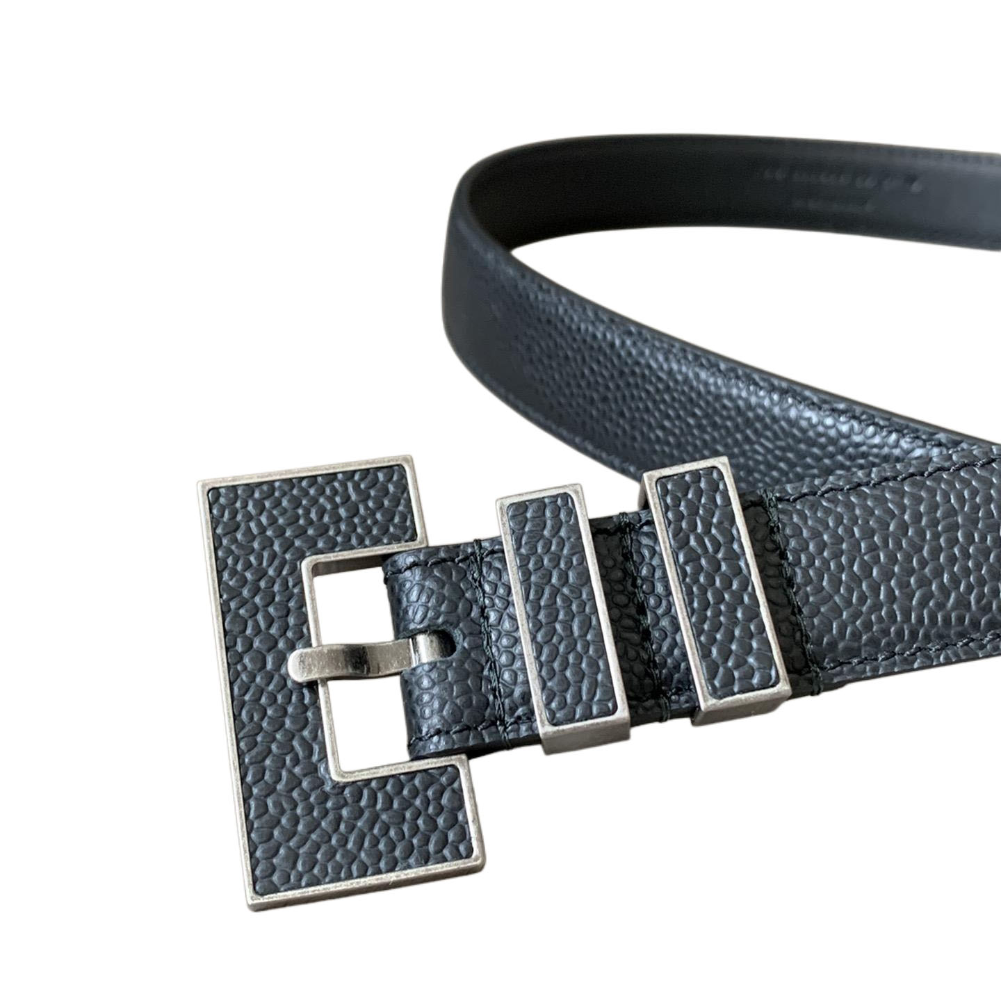 Saint Laurent Carre Rive Gauche Double-Loop Belt In Black Calfskin With Gold/Silver Hardware 25mm - 图片 4