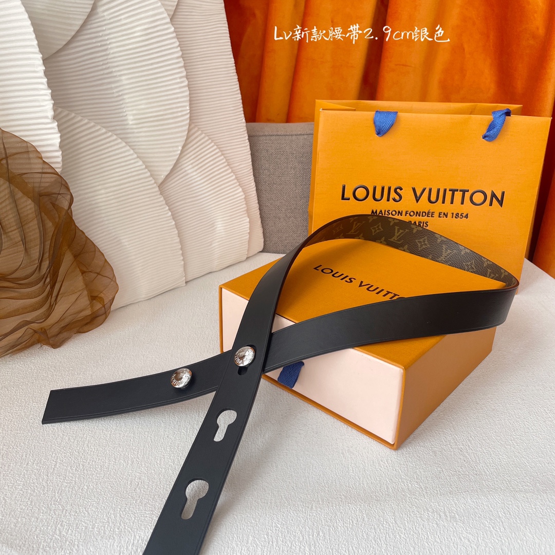 Louis Vuitton Women's Studs Reversible Belt In Black Calfskin And Monogram Canvas With Gold/Silver Hardware 29mm - 图片 4