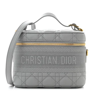 Dior Small DiorTravel Vanity Case Grey Cannage Lambskin Leather Gold Hardware