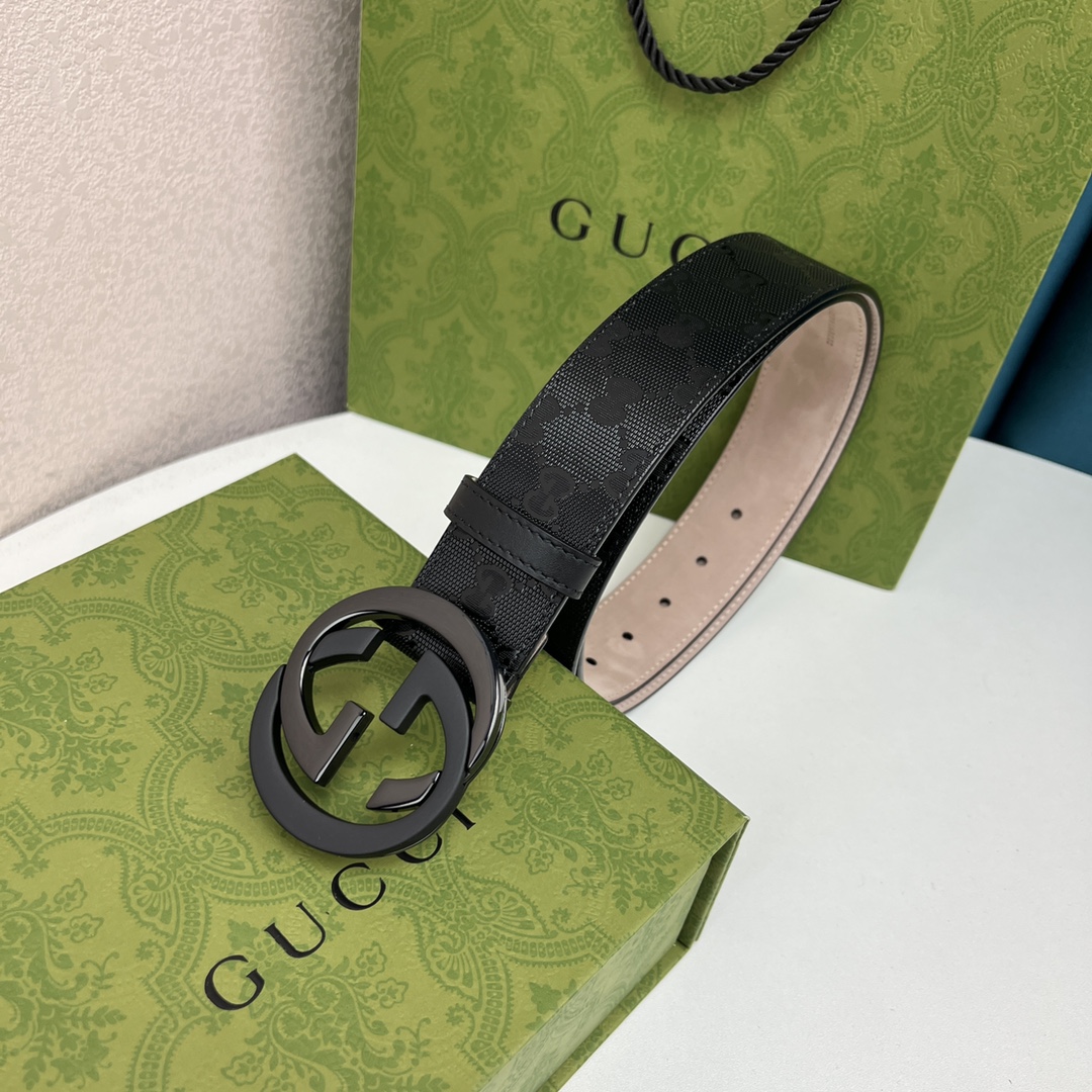 Gucci Men's Interlocking G Buckle Belt In Black GUCCI Marmont Canvas With Gold/Silver/Gun Black/Black Hardware 40mm - 图片 8