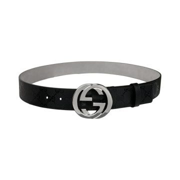 Gucci Men's Interlocking G Buckle Belt In Black GUCCI Marmont Canvas With Gold/Silver/Gun Black/Black Hardware 40mm