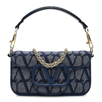 Valentino Garavani Small Locò Shoulder Bag Melange Denim/Worker Toile Iconographe Cotton VLogo Gold Hardware
