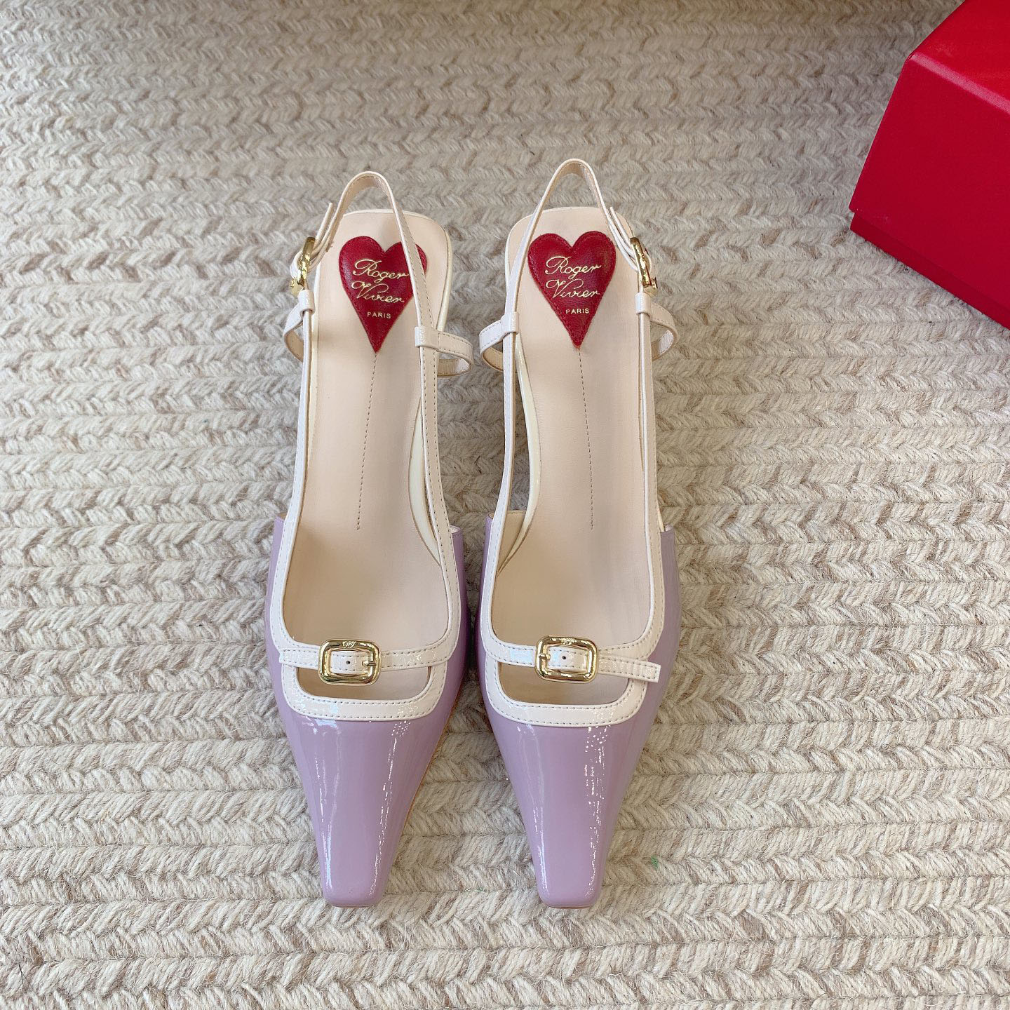 Roger Vivier Viv' Canard Slingback Pumps High Heels In Purple/White/Pink/Yellow/Blue Patent Leather With Metal Buckle (Heel Height 5.5cm) - 图片 2