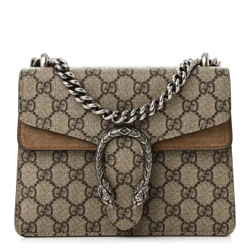 Gucci Mini Dionysus Shoulder Bag Taupe GG Supreme Monogram Canvas Aged Silver Hardware