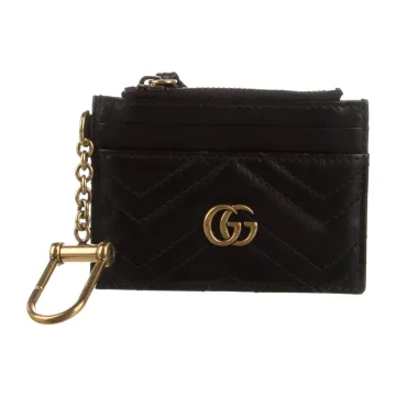 Gucci Small GG Marmont Key Case Black Calfskin Matelassé Leather Gold Hardware