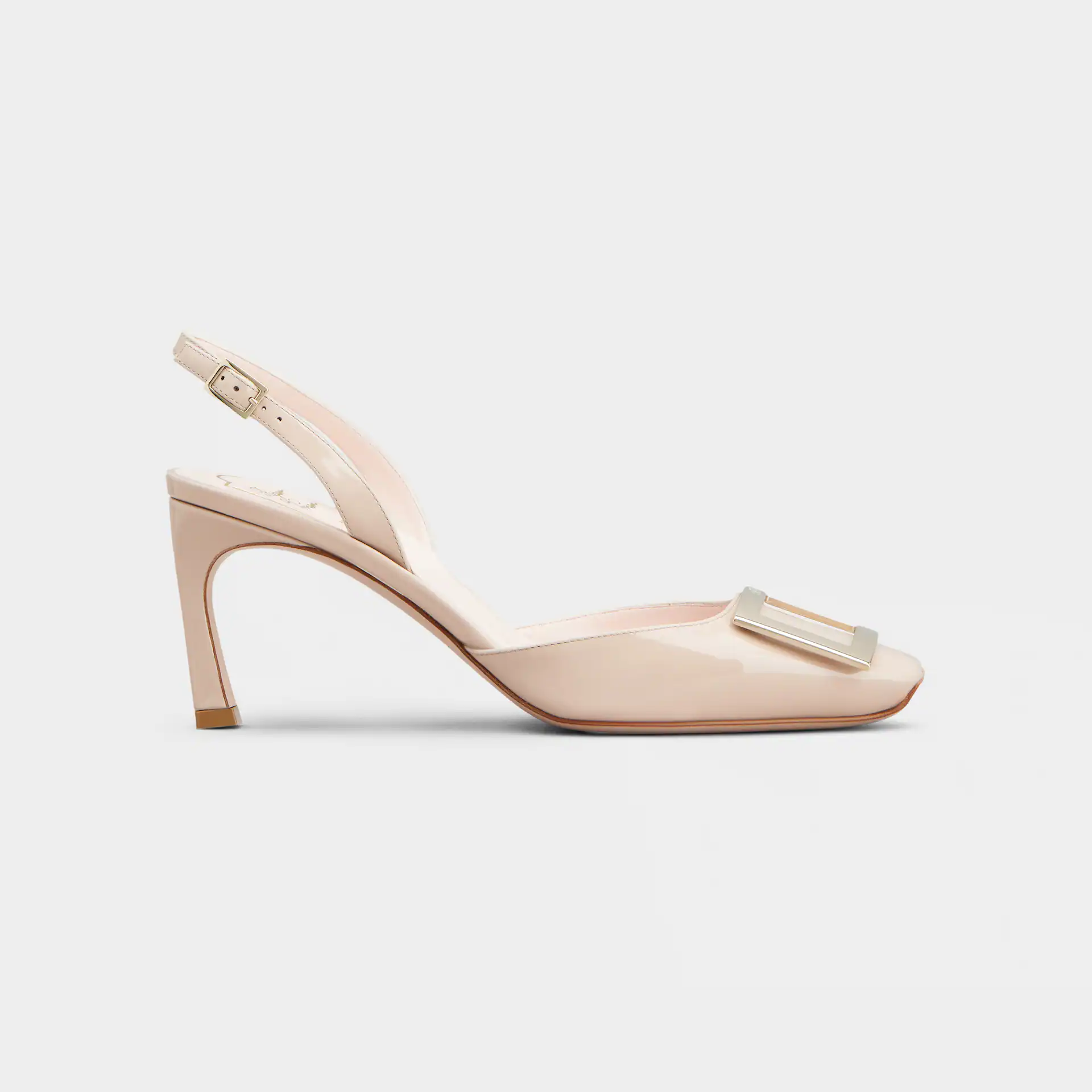 Roger Vivier Trompette Slingback Pumps High Heels In Pink Patent Leather With Metal Buckle (Heel Height 7cm)