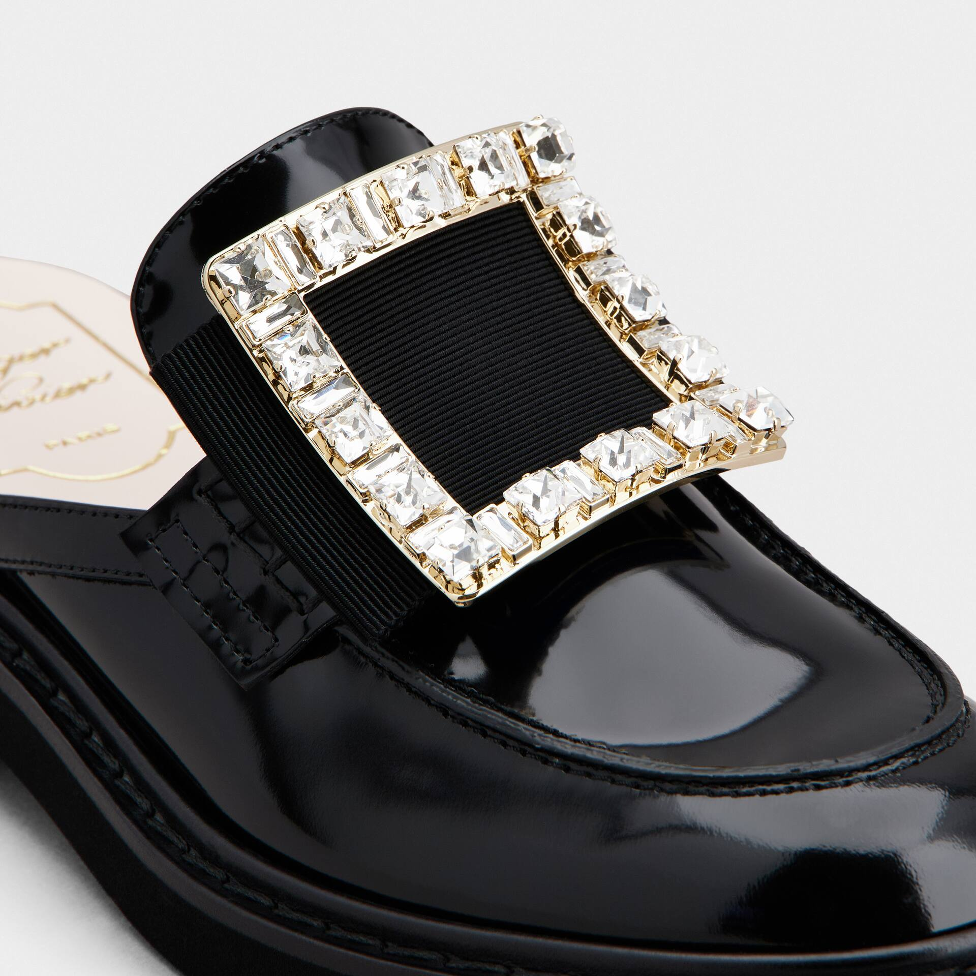 Roger Vivier Viv' Rangers Mules Loafers In Black Patent Leather With Crystal Buckle - 图片 6