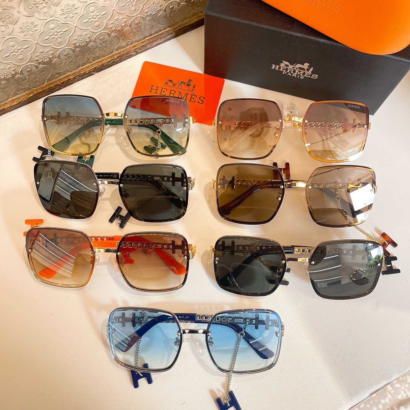 Hermès square frame glasses orange/green/white/black gold/black silver/blue/brown color Size 60口17-140 - 图片 9
