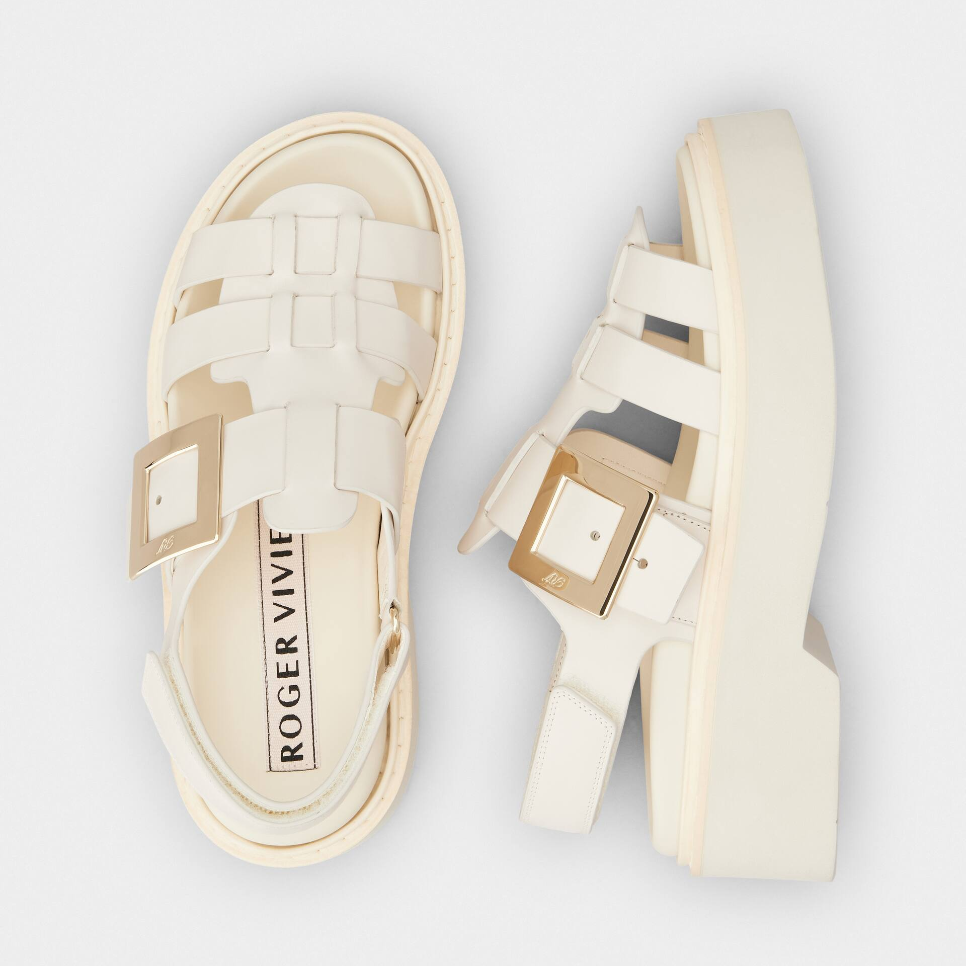 Roger Vivier Viv' Rangers Sandals In White Leather With Metal Buckle - 图片 4