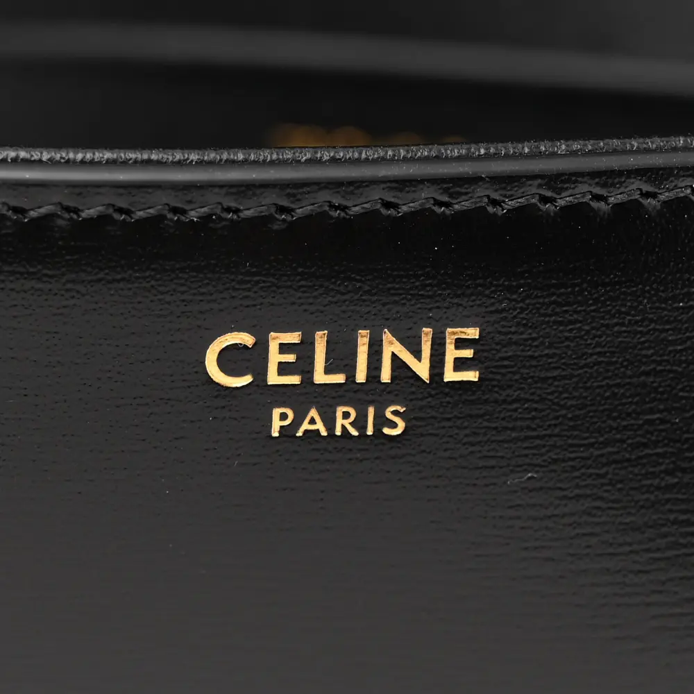 Celine Small Triomphe Chain Shoulder Bag Black Shiny Calfskin Leather Gold Hardware - 图片 2
