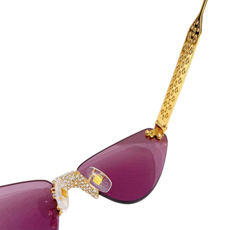 Fendi triangle frame glasses purple/black gold/gold/rose gold/blue gold/eggplant color with diamonds Size 64口10-145 - 图片 4