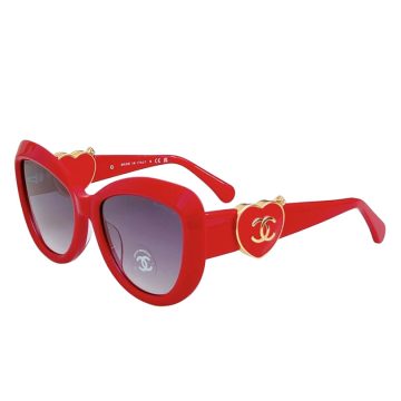 CHANEL glasses red gold color size 55-19-140
