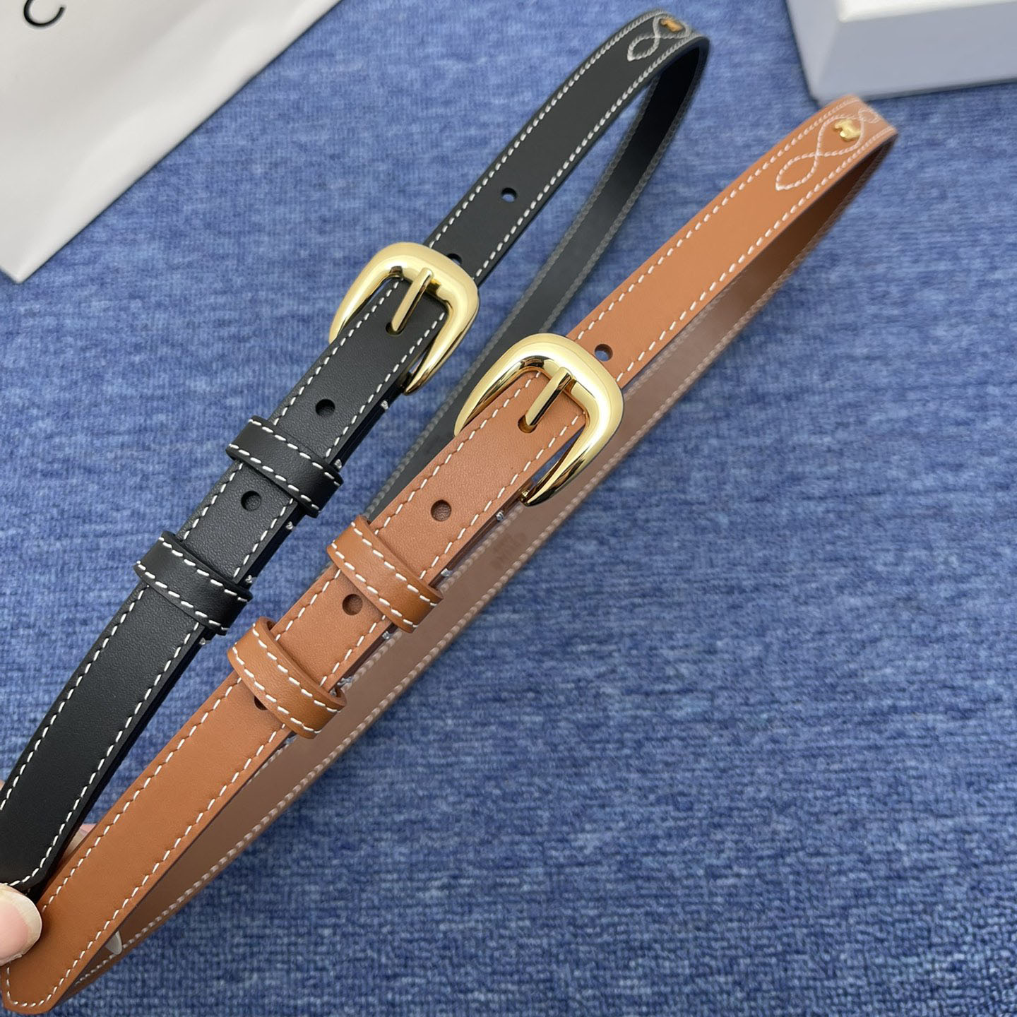 Celine Belt In Brown/Black Calfskin With Gold Hardware 20mm - 图片 8