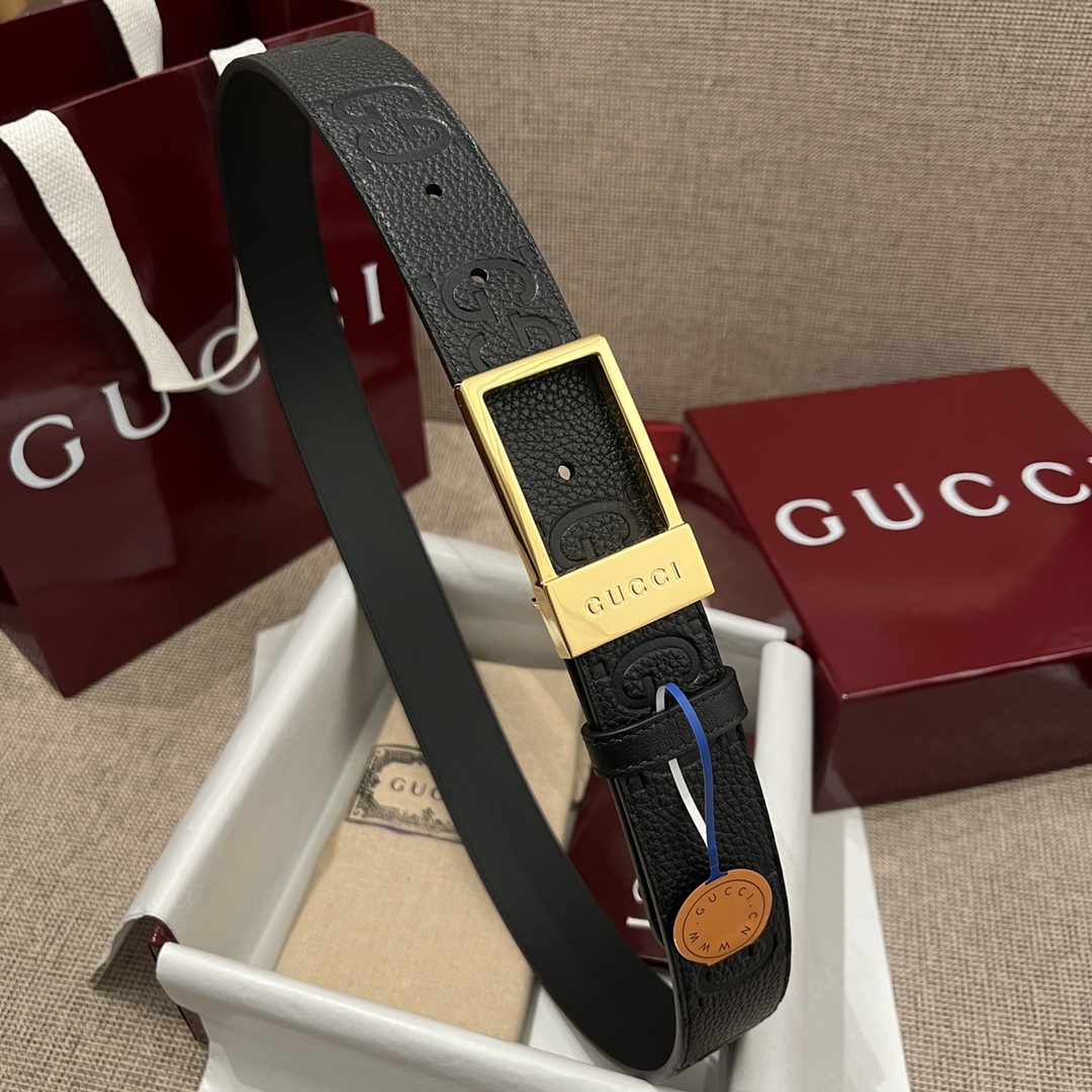 Gucci Men's Rectangular Buckle Reversible Belt In Black Monogram Calfskin With Gold/Silver Hardware 35mm - 图片 4