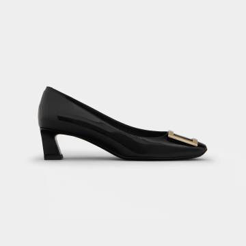Roger Vivier Trompette Pumps High Heels In Black Patent Leather With Metal Buckle (Heel Height 4.5cm)