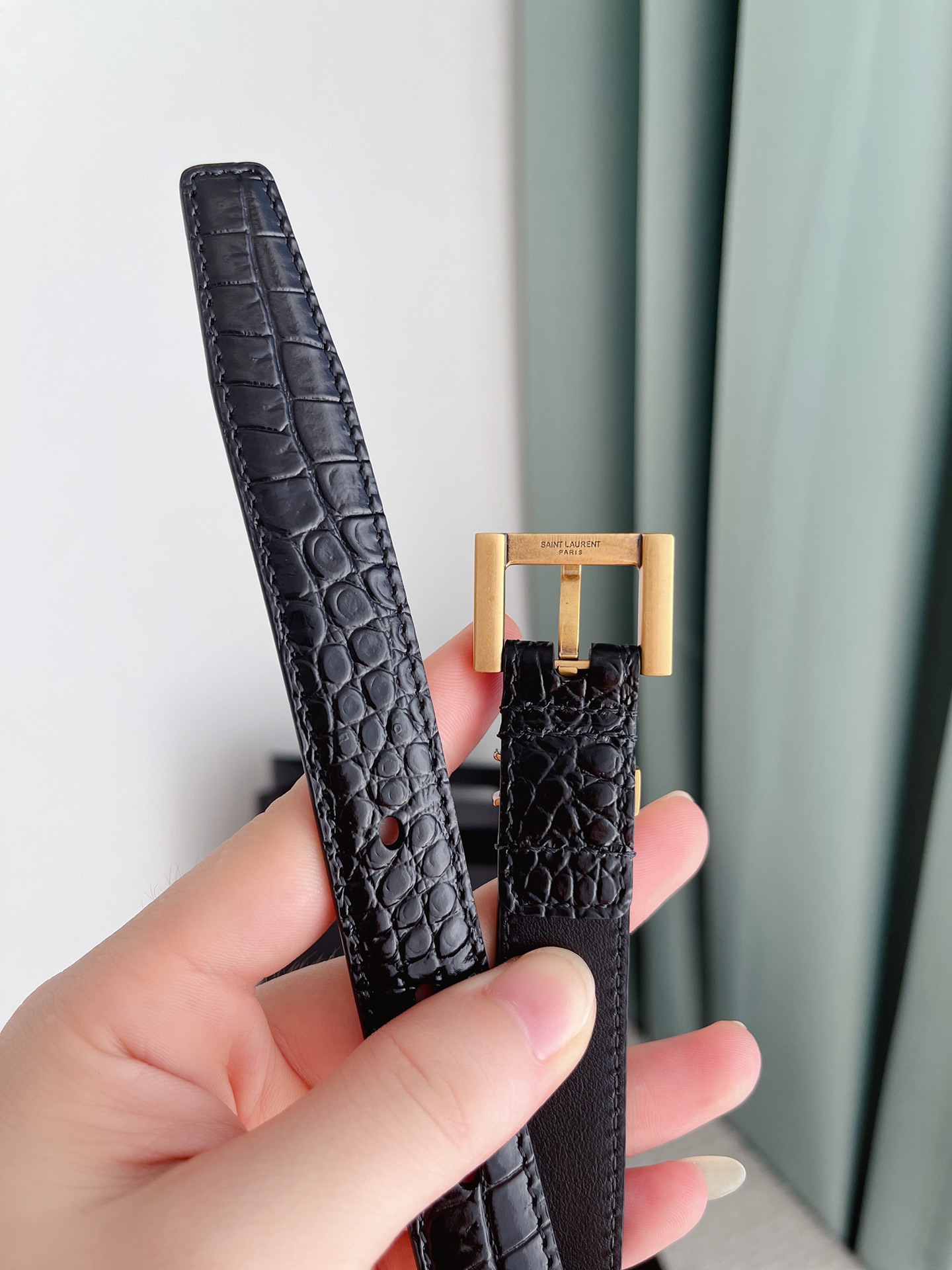 Saint Laurent Cassandre Belt In Black Crocodile-Embossed Calfskin With Gold/Silver/Black Hardware 20mm - 图片 6