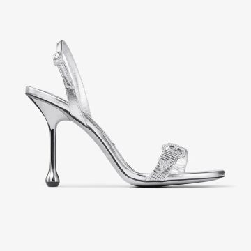 JIMMY CHOO Silver metallic texture leather high heeled sandals