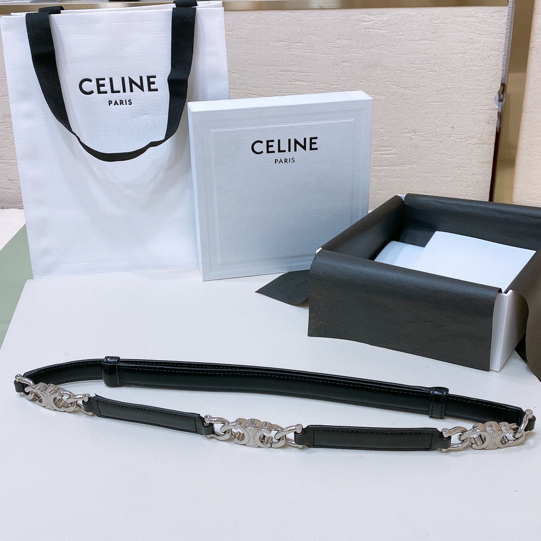 Celine Triomphe Gourmette Adjustable Belt In Black/Brown/White Taurillon Leather With Gold/Silver Hardware - 图片 6