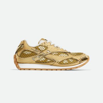 Bottega Veneta Orbit Sneakers In Gold/White Technical Fabric And Mesh Lace-Up Sneaker