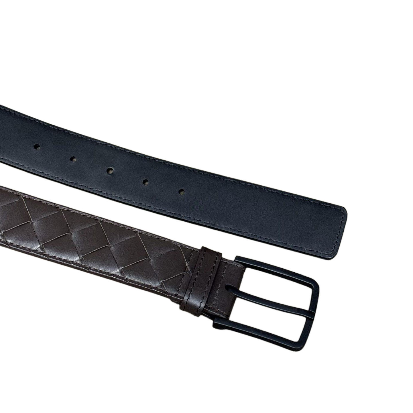 Bottega Veneta Men's Square Buckle Intrecciato Belt In Black/Coffee/Blue/Grey Calfskin With Black Hardware 35mm - 图片 9