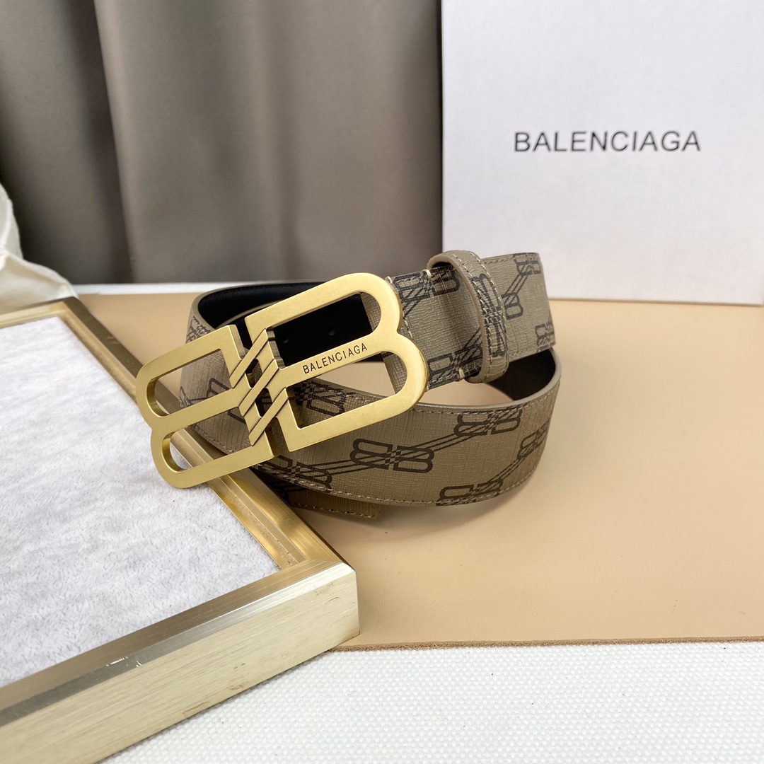 Balenciaga Men's BB Signature Belt In Black/Beige Bb Monogram Coated Canvas With Gold/Silver Hardware 38mm - 图片 6